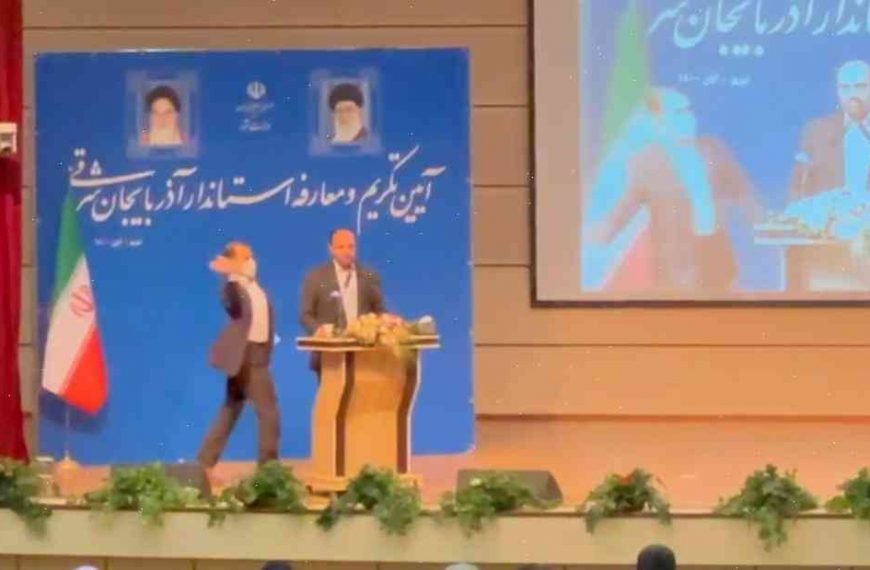 Former Iranian official slapped in face during public speech