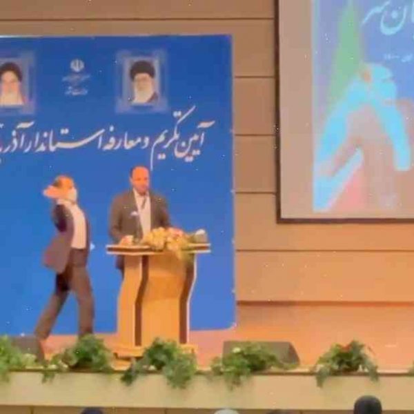 Former Iranian official slapped in face during public speech